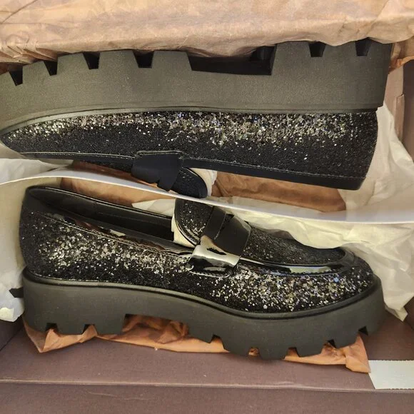 Franco Sarto Black Glitter Loafers - Picture 11 of 13